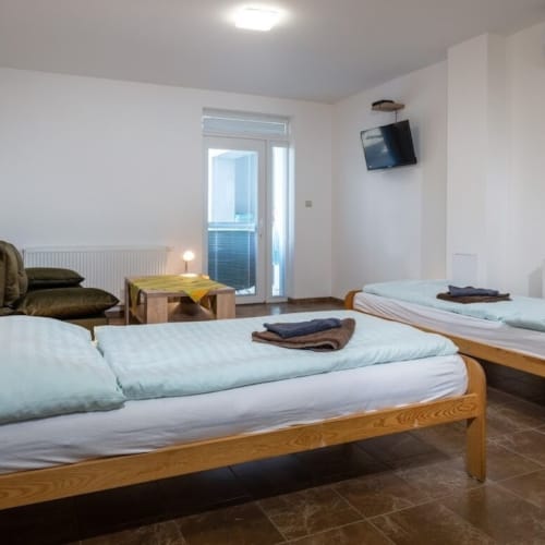 a room with two beds