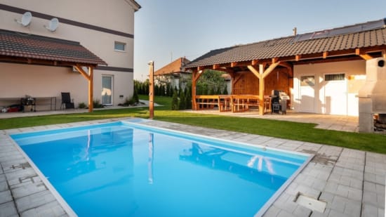 a swimming pool in a backyard