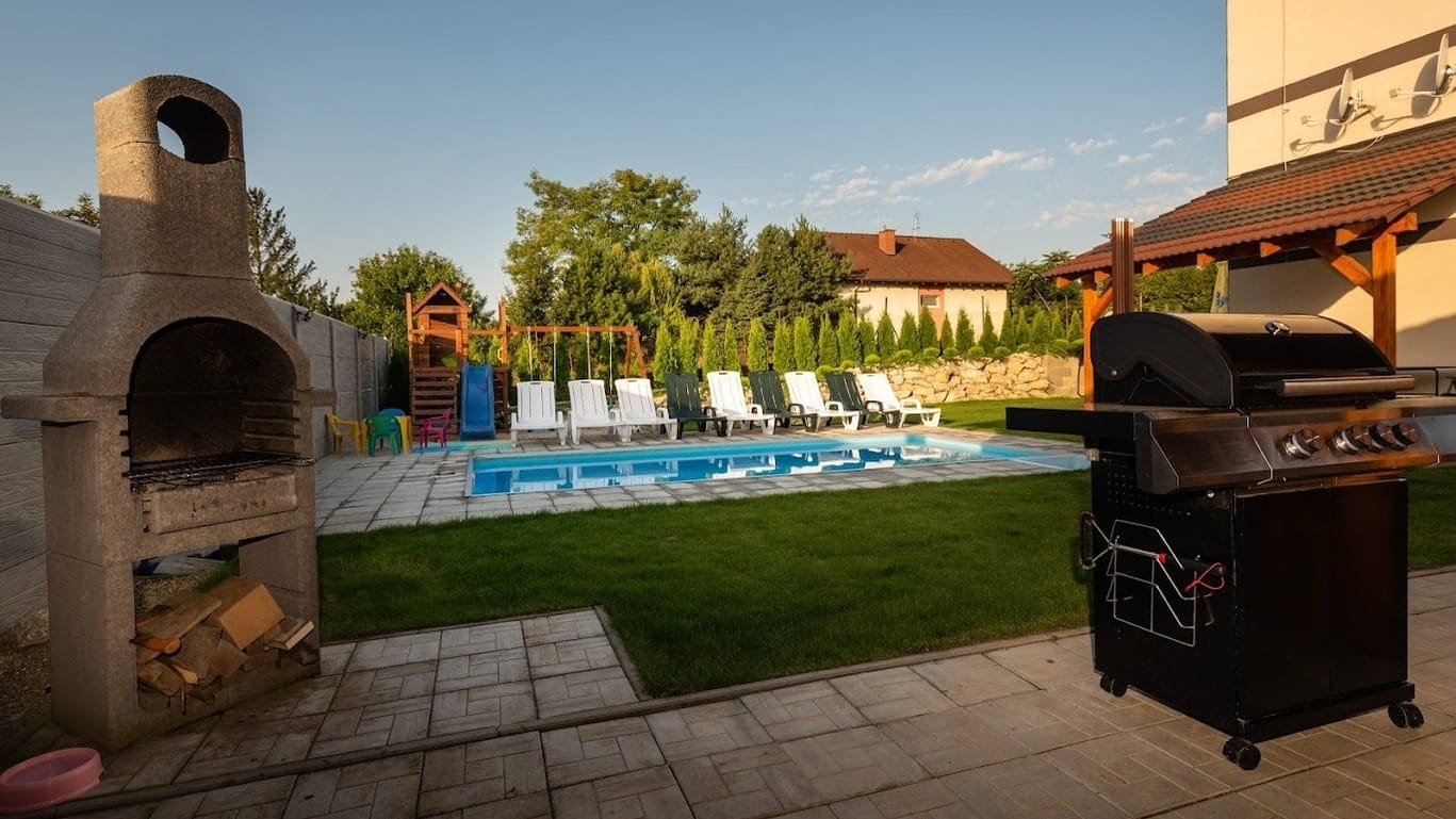 a grill and a pool