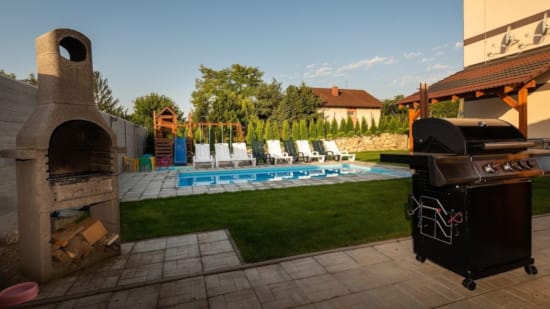 a grill and a pool