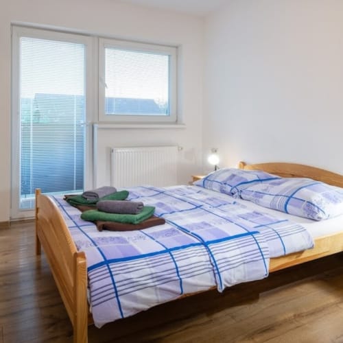 a bed in a room