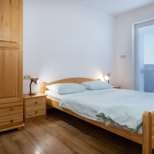 a bed in a room