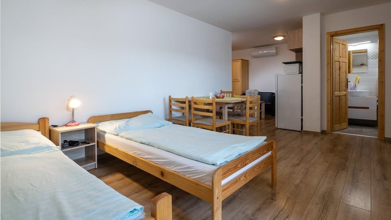 a room with two beds