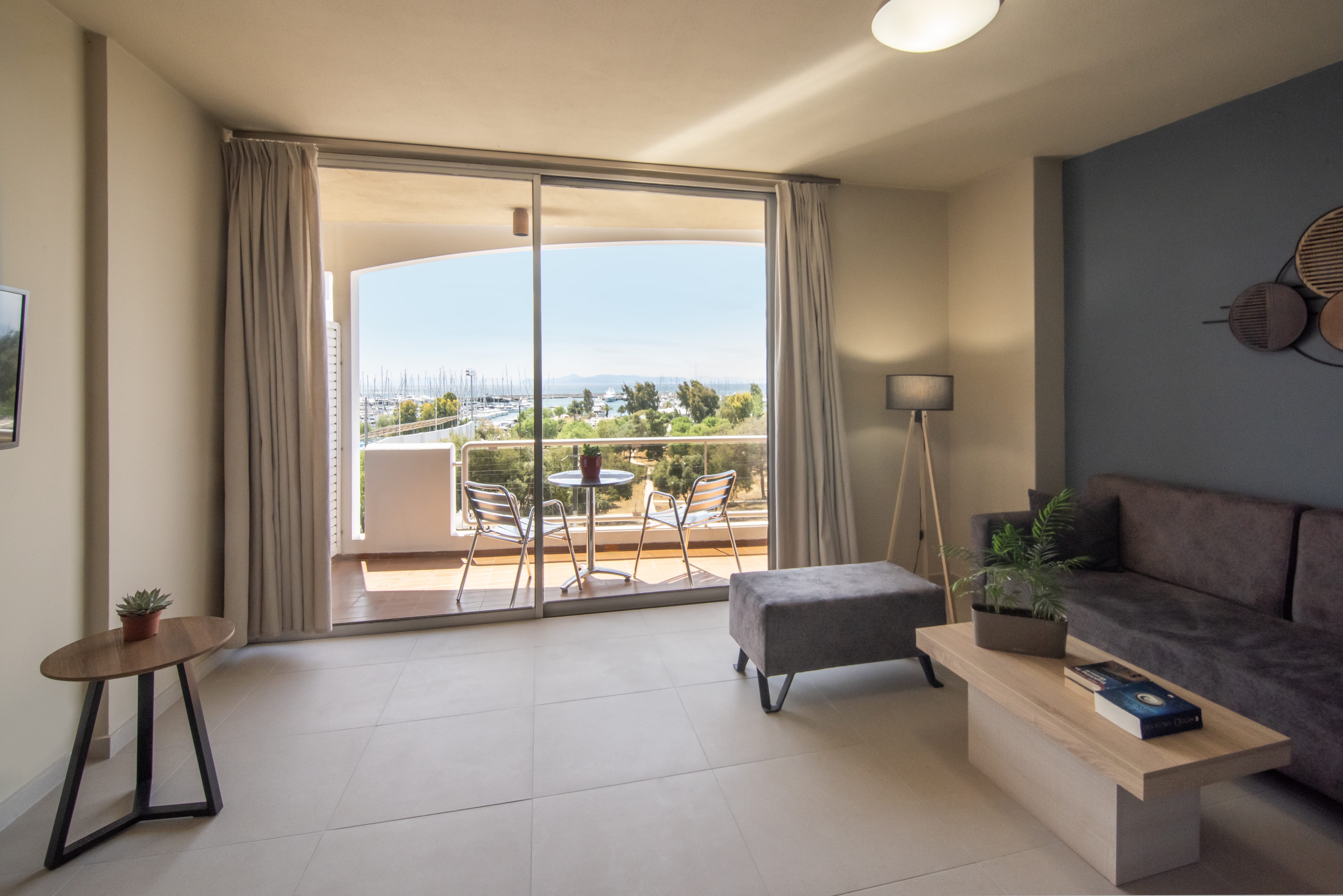 a living room with a large window