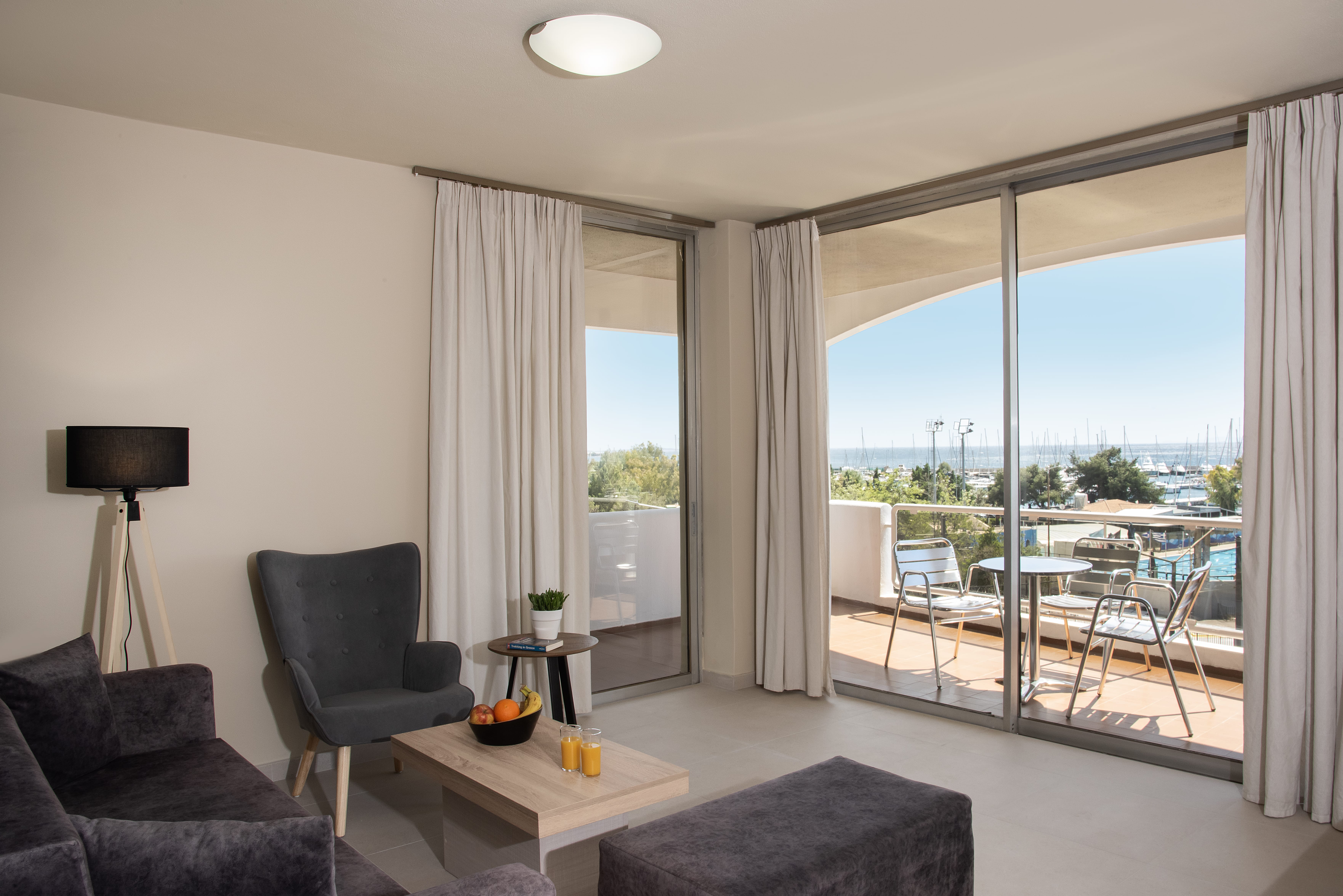 a living room with a large window