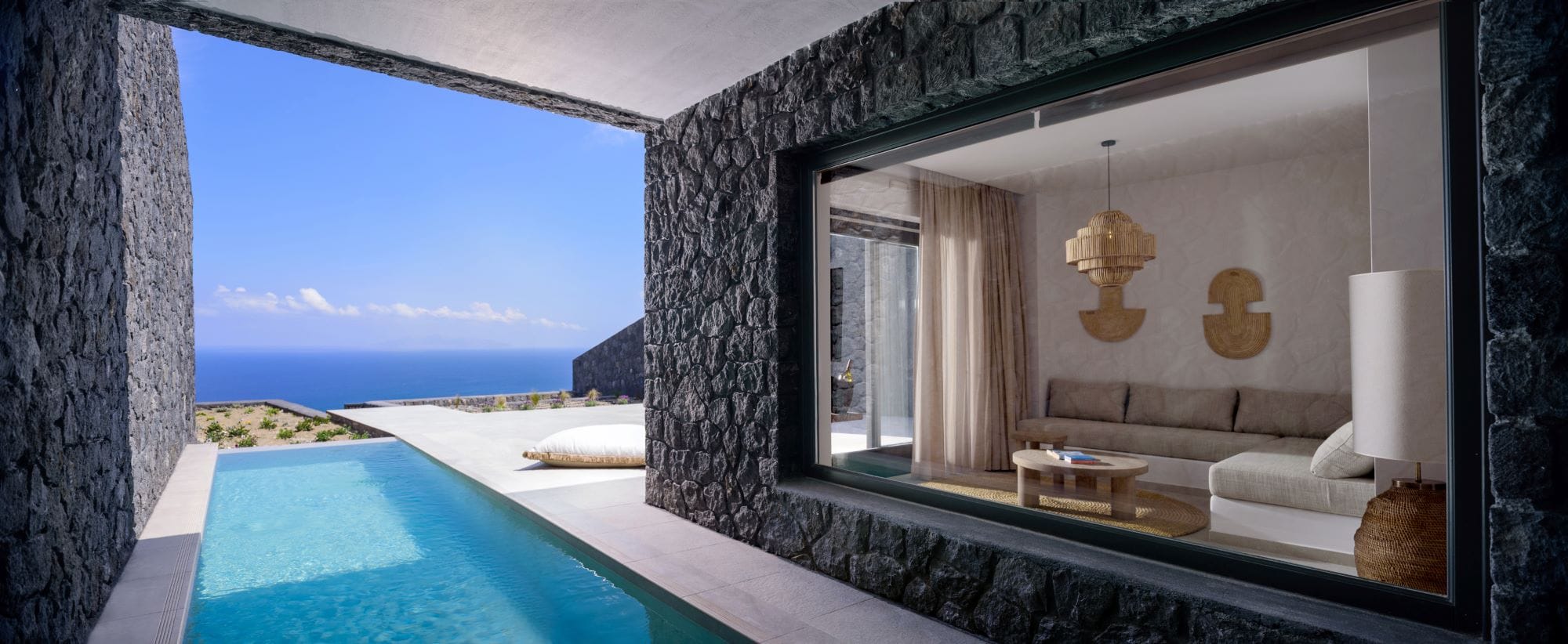 a pool between two large rocks