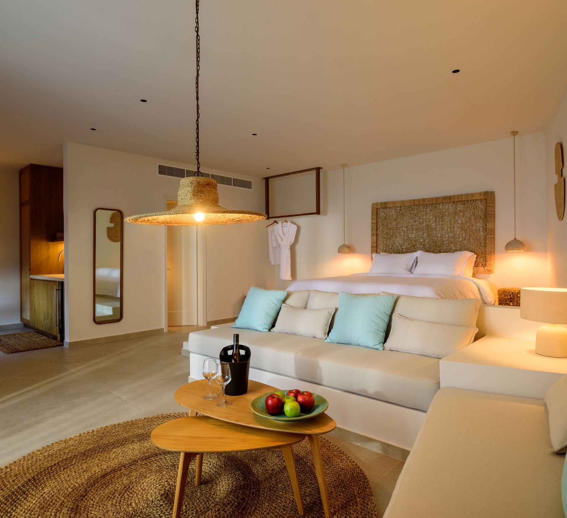 a living room with a couch and a table