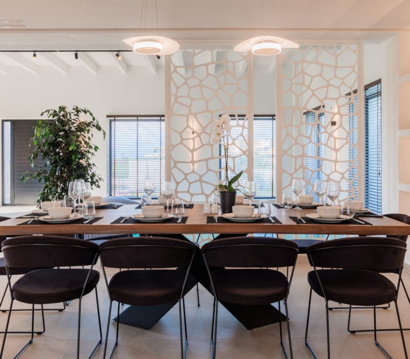 a large kitchen with a large island