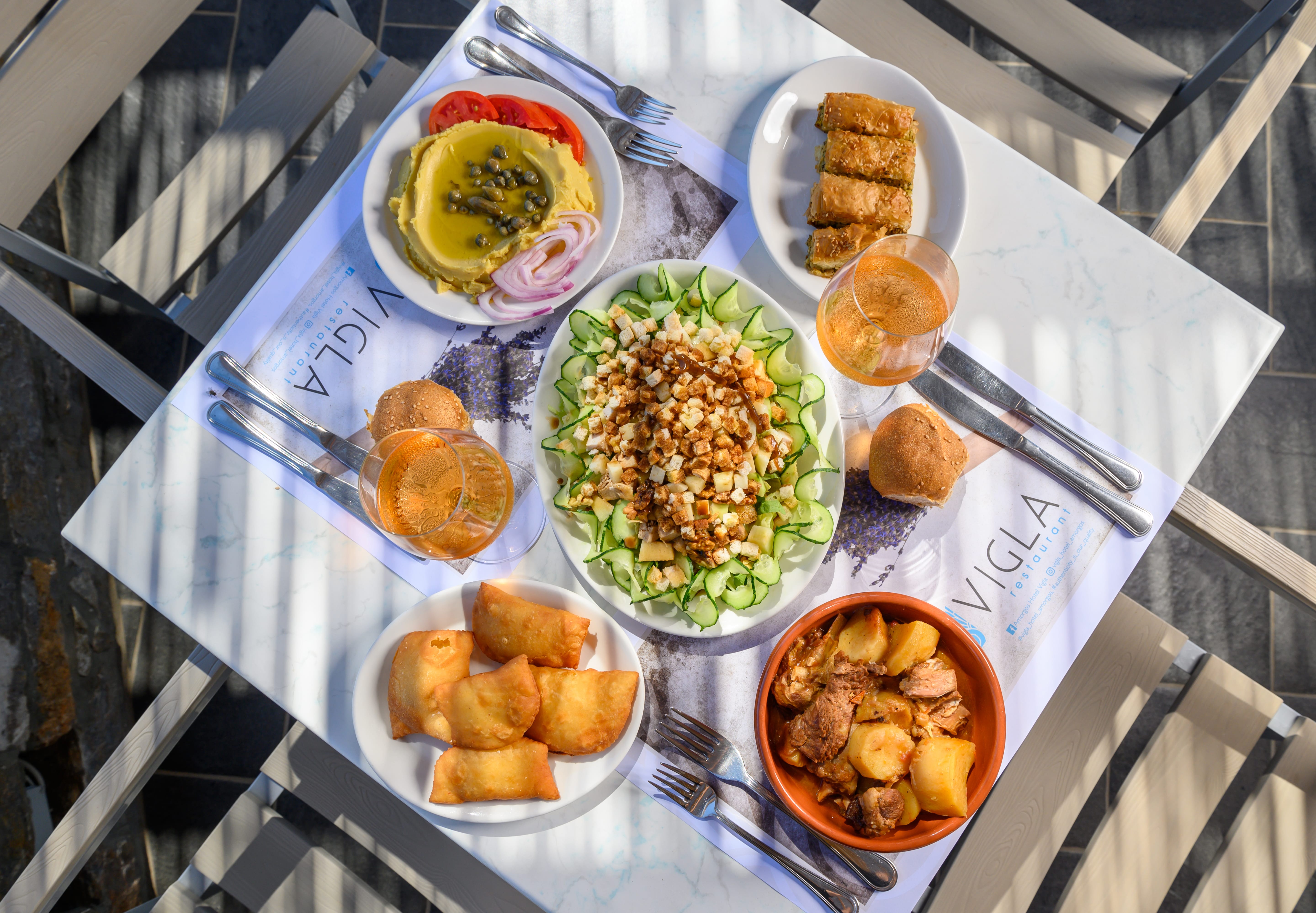a table with plates of food