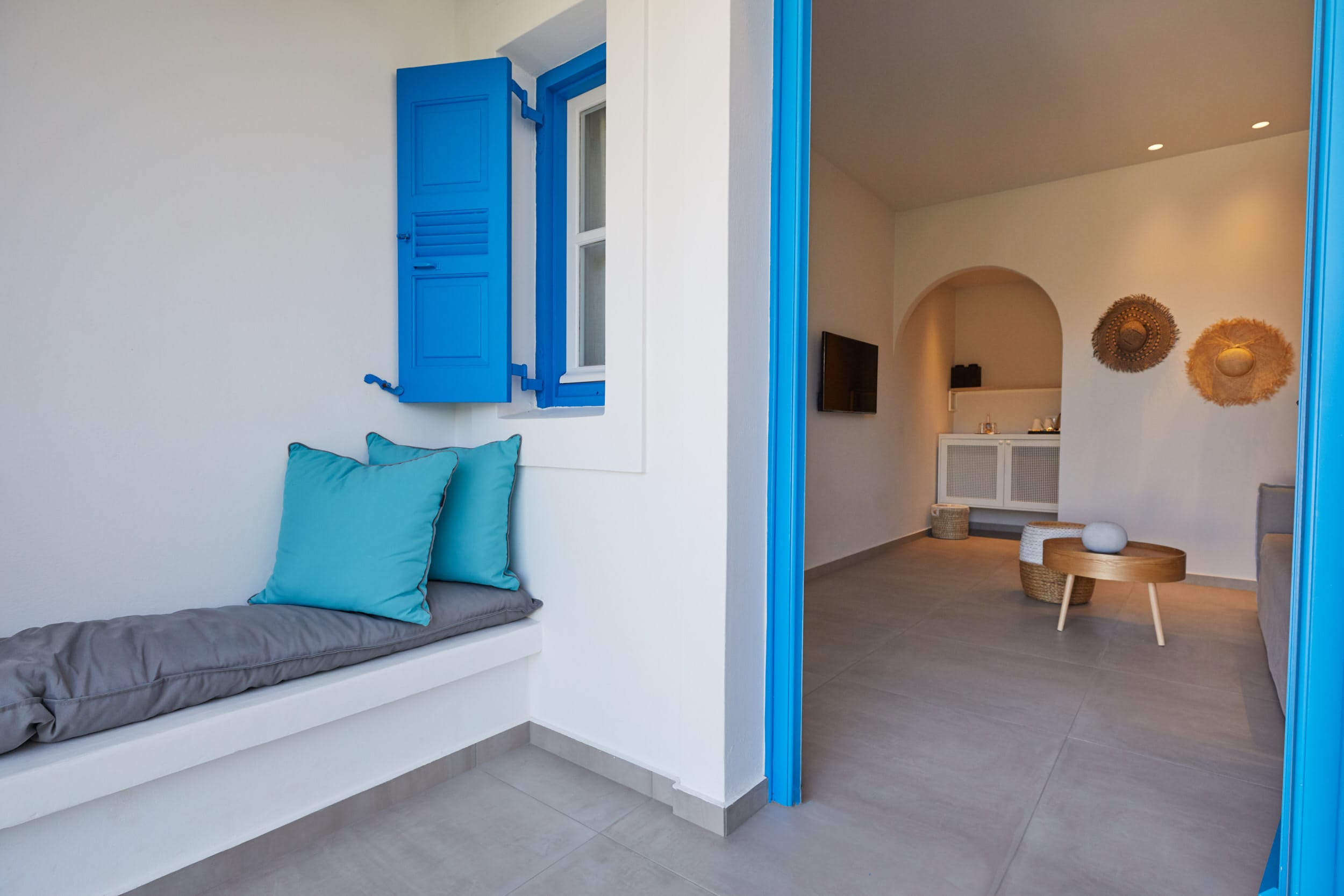 a room with a couch and a table