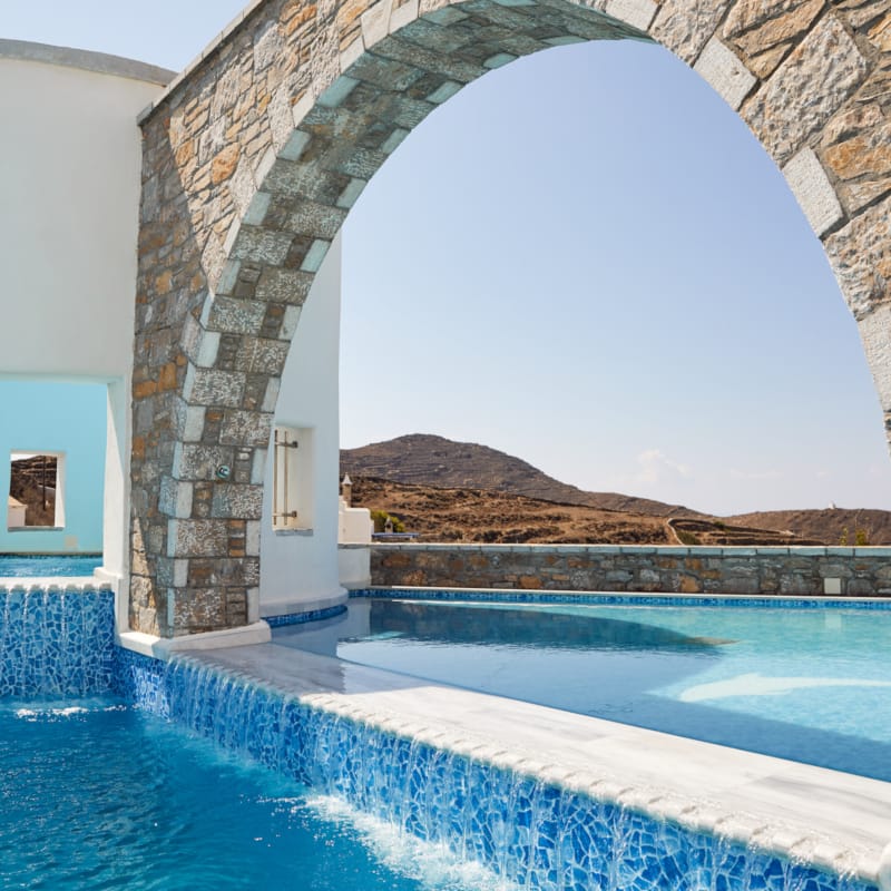 a pool in a stone building