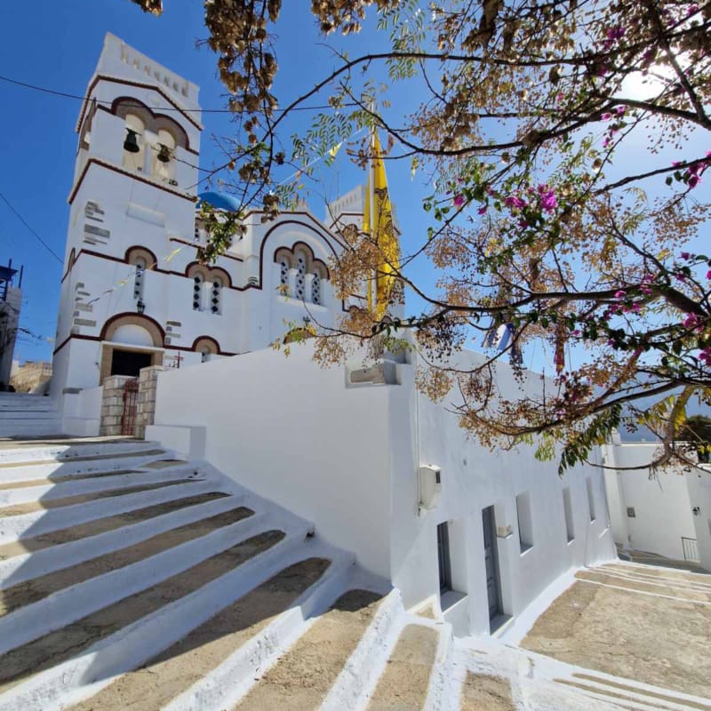 a white building with a tower