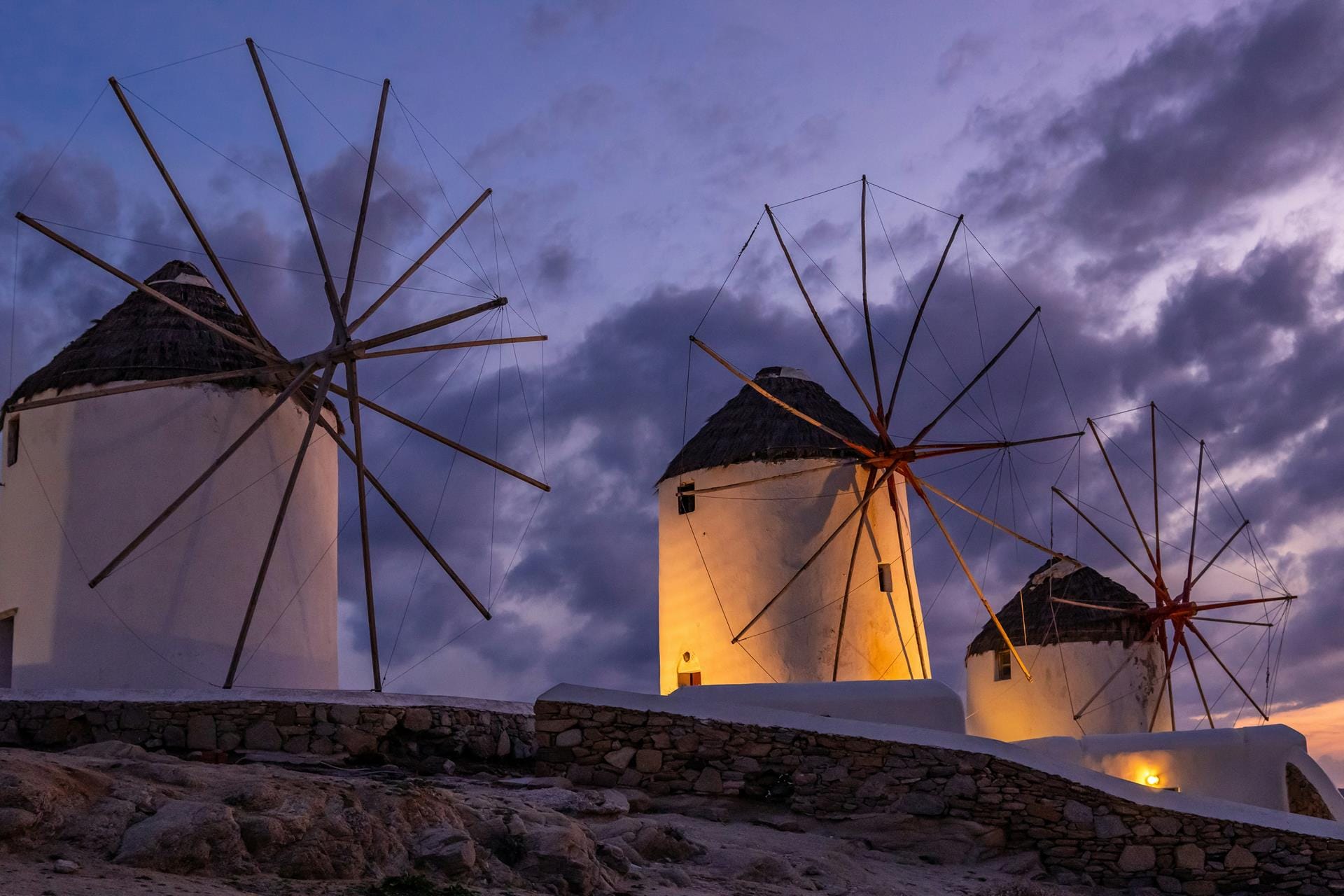 a group of windmills