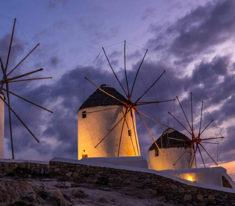a group of windmills