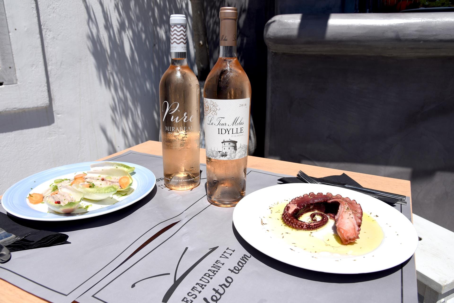 a table with food and drinks on it