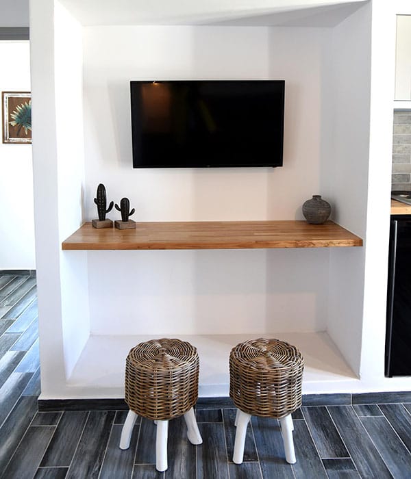 a shelf with a television on it