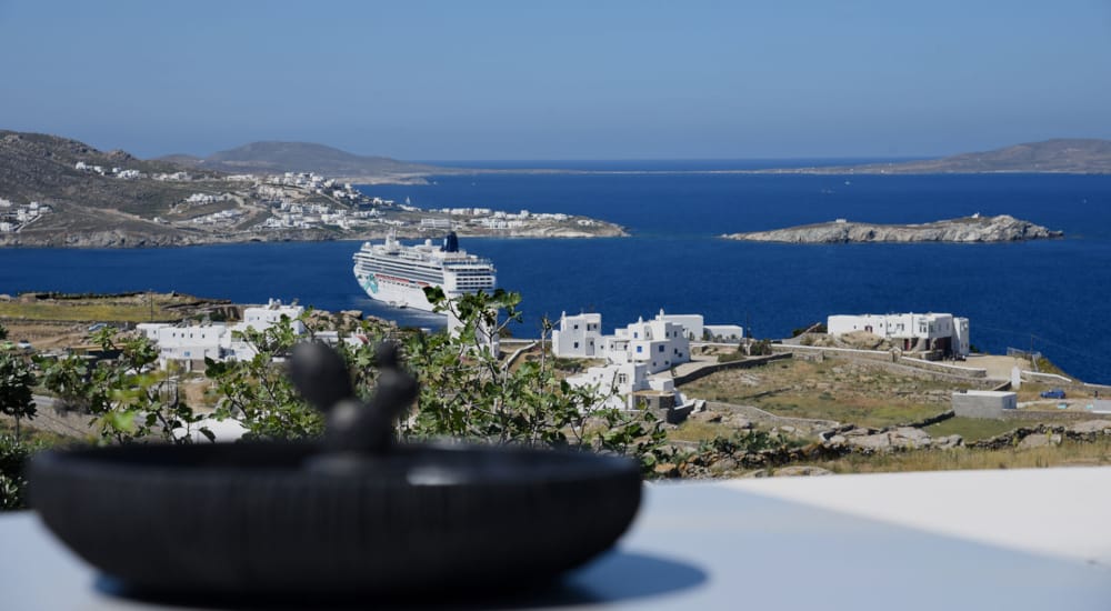 a view of a town and the ocean from a high elevation