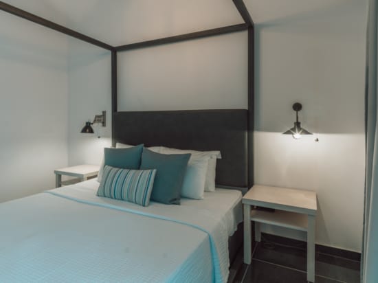 a bed with pillows