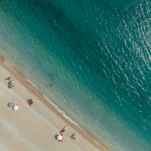 a group of people on a beach