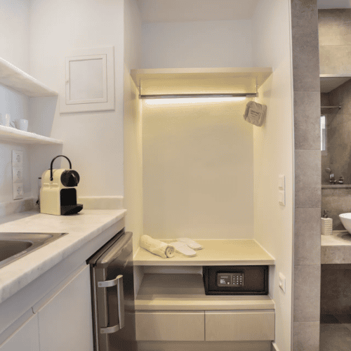 equipped kitchen room