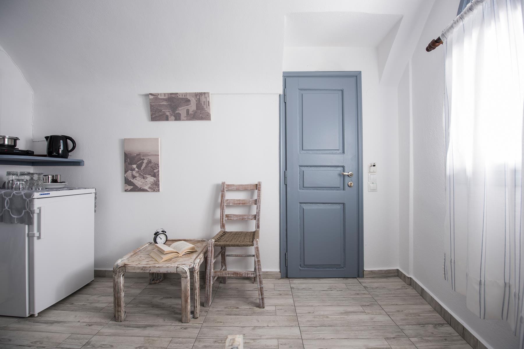 a room with a chair and a table