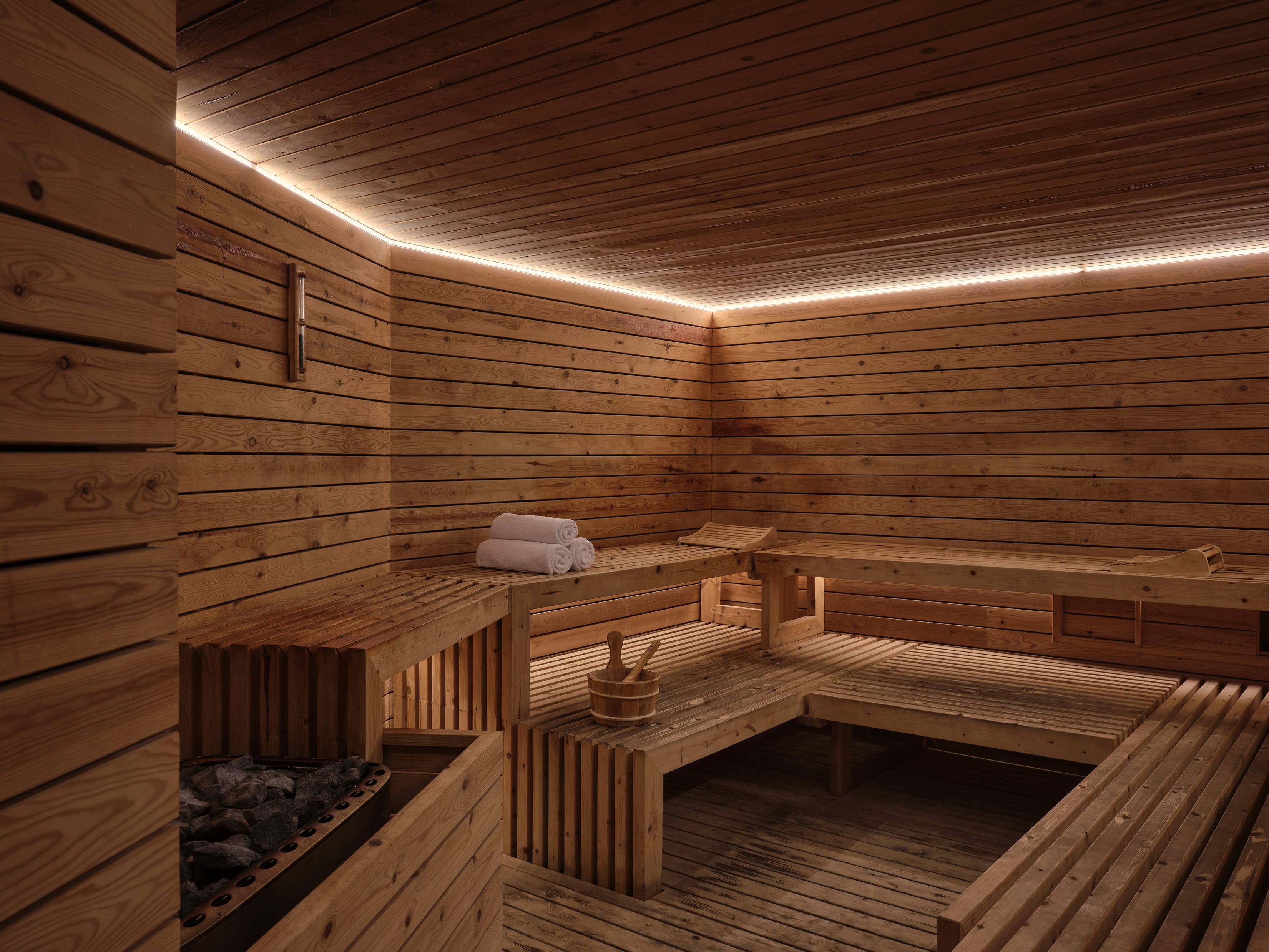 a room with wooden walls