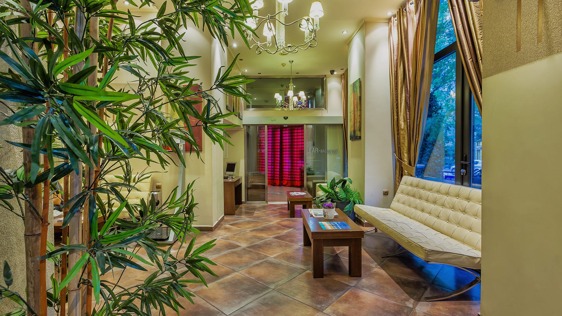 a room with a couch and a table