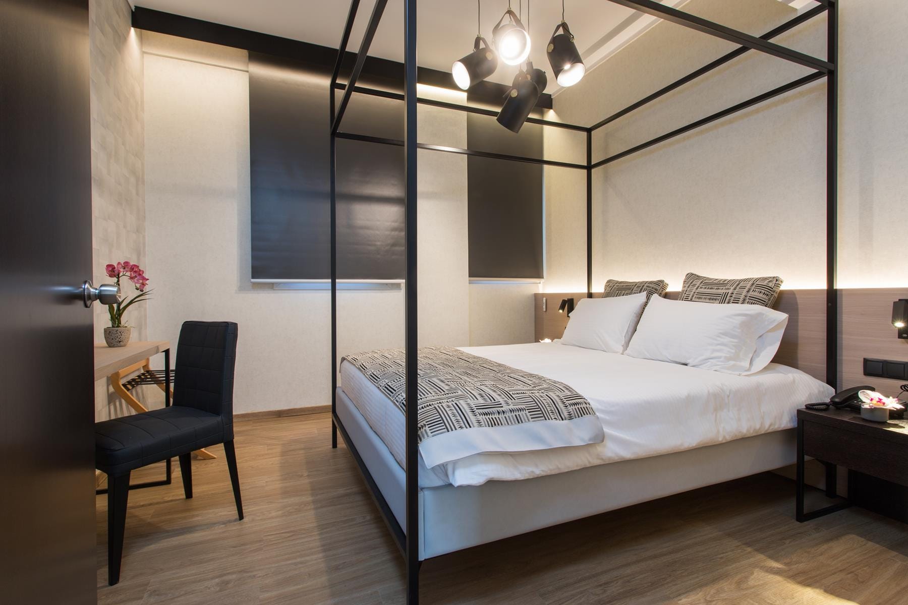 a bed with a white sheet