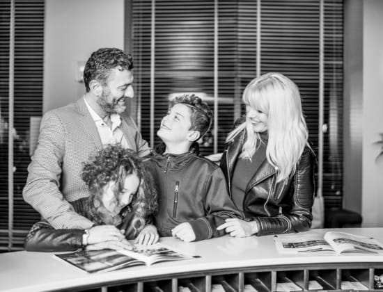 a group of people sitting at a table