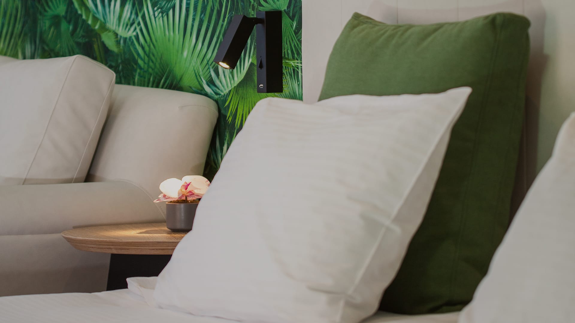 a white pillow on a couch