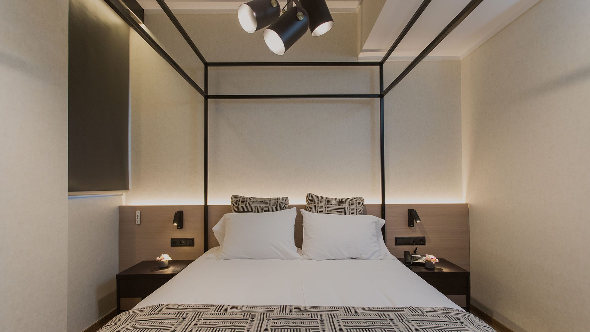 a bed with a white sheet