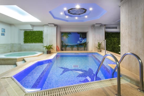 a swimming pool in a room