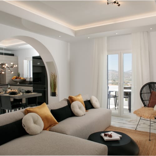 a living room with a large fireplace