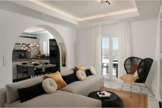 a living room with a large fireplace