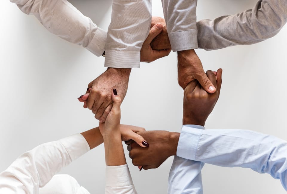 a group of people shaking hands