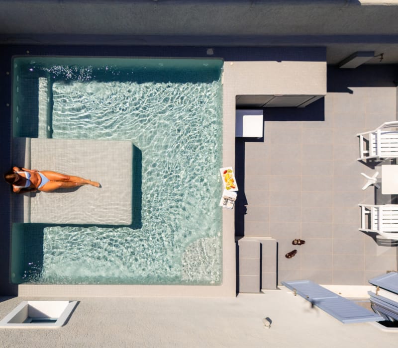 a person in a garment on a pool