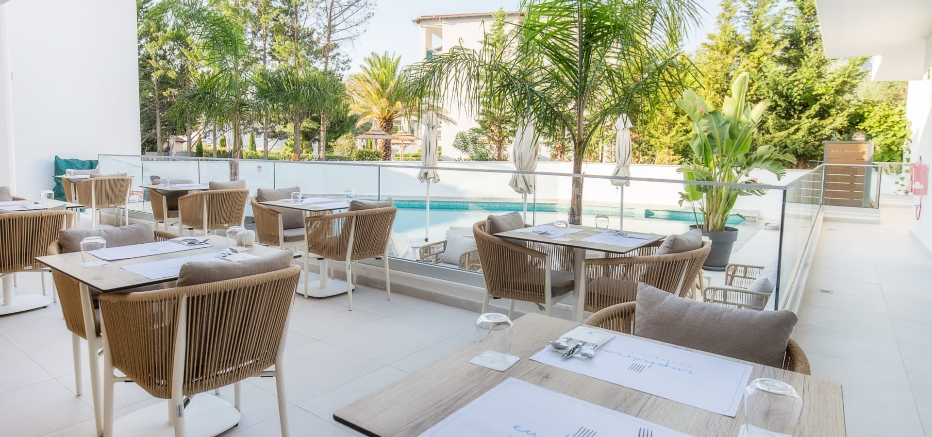 a room with tables and chairs