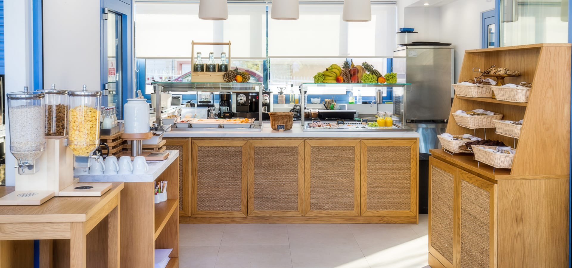 a kitchen with wooden cabinets