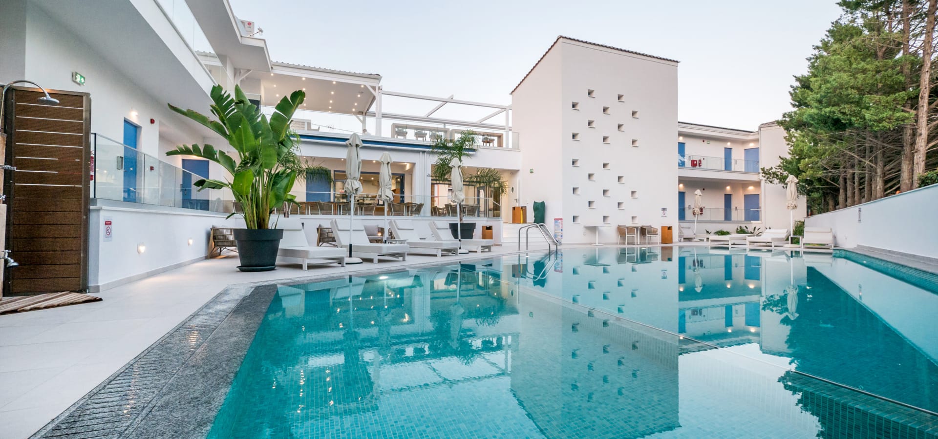 a swimming pool in a courtyard