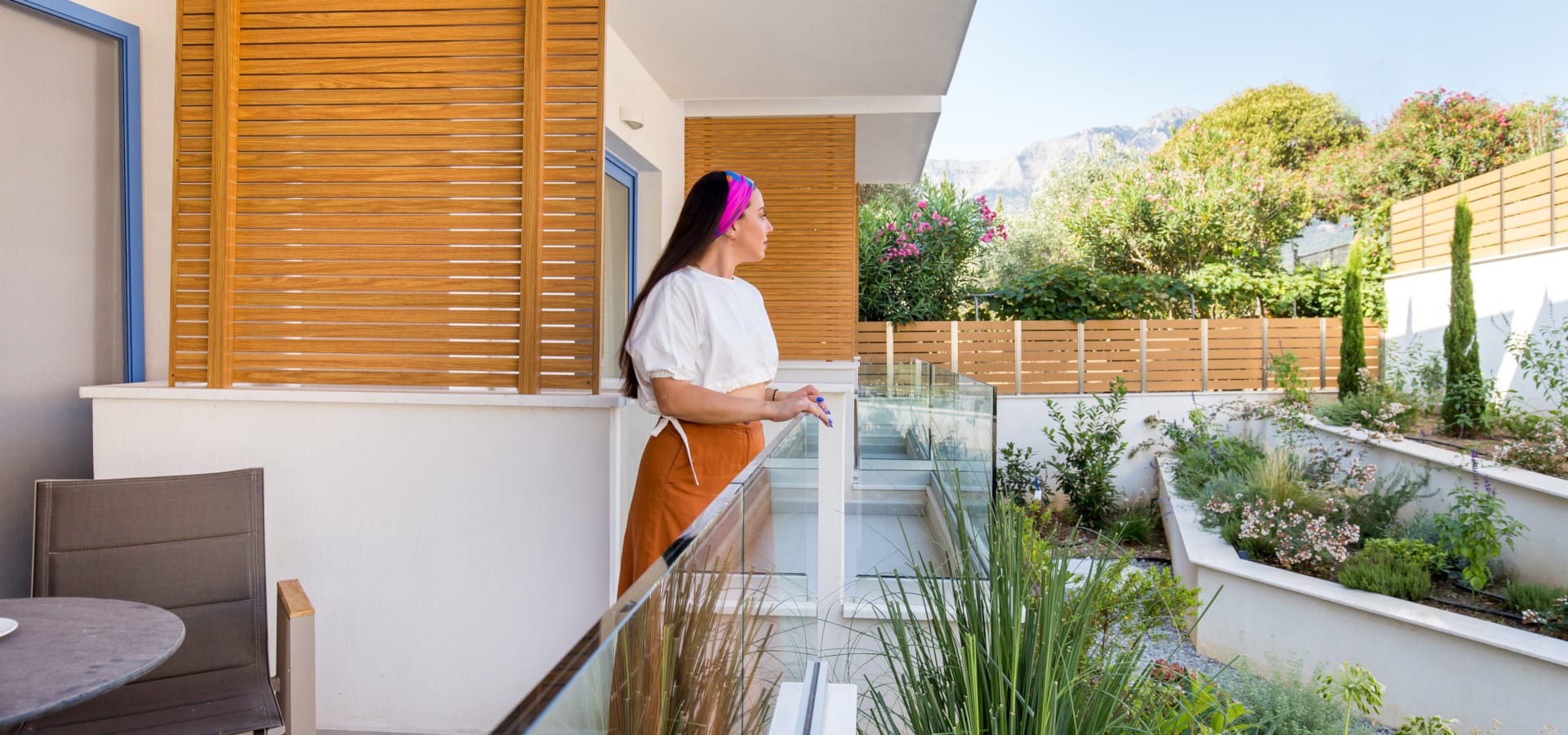 a person standing on a balcony