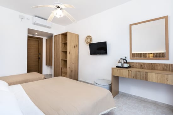 a room with a bed and a tv