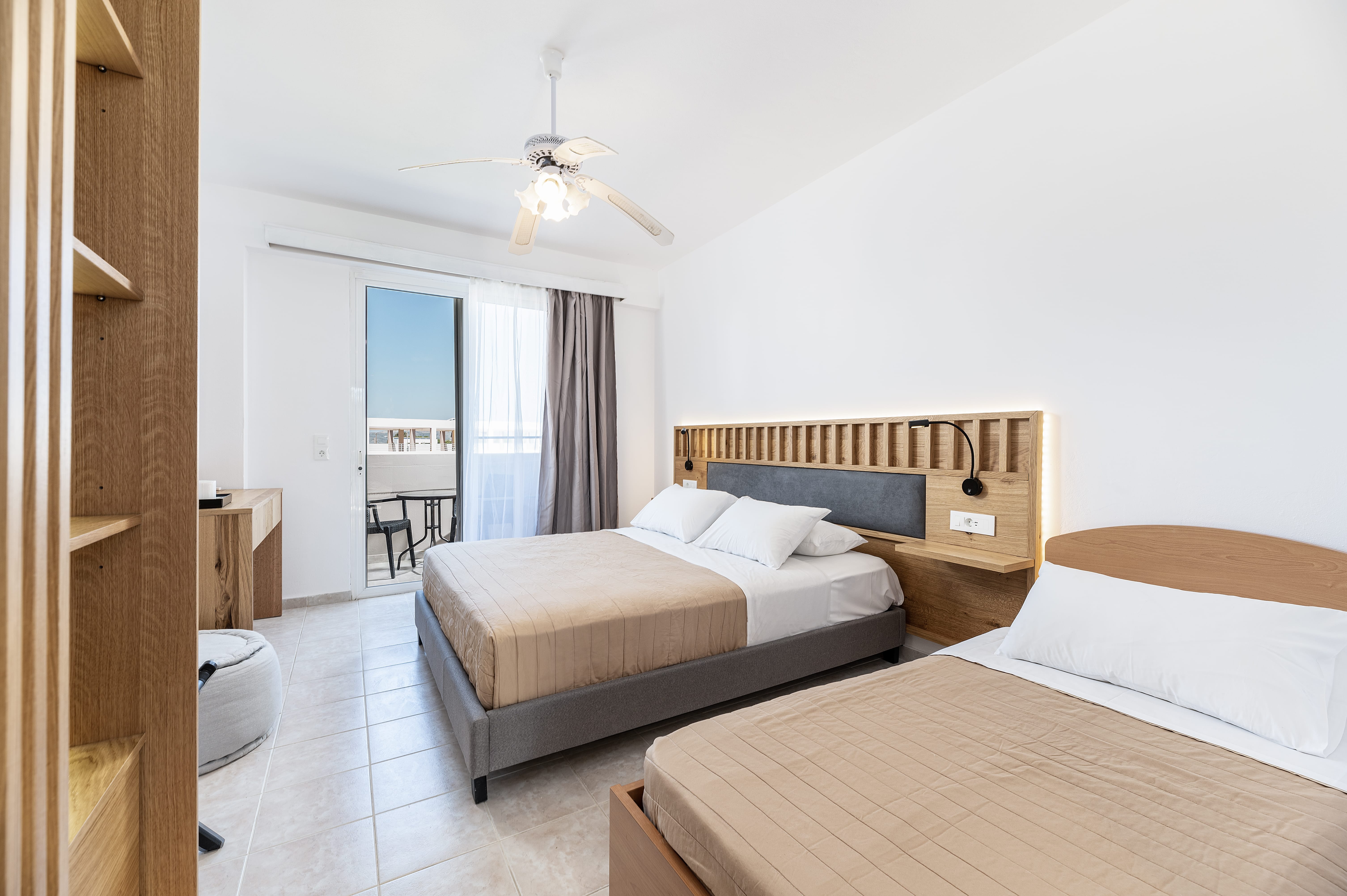 a bedroom with two beds