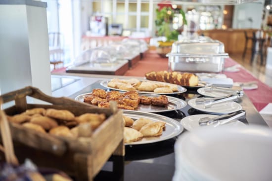 a table with plates of food