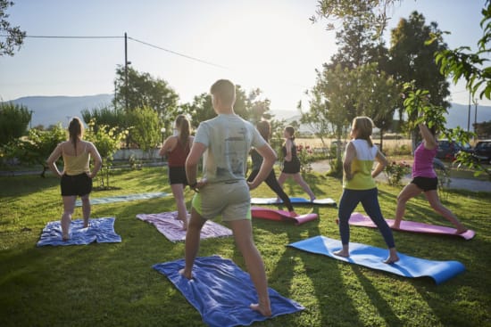a group of people exercising