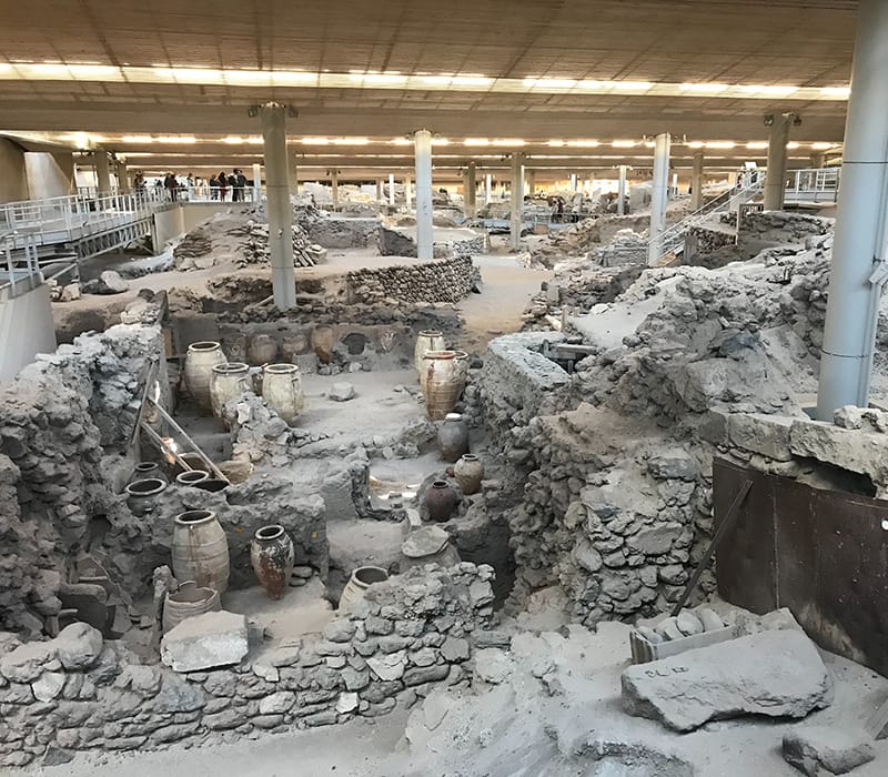 a large room with many rocks