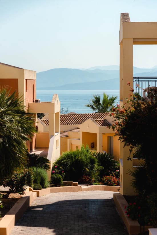 a view of a beach from a building