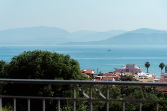 a view of a city from a balcony