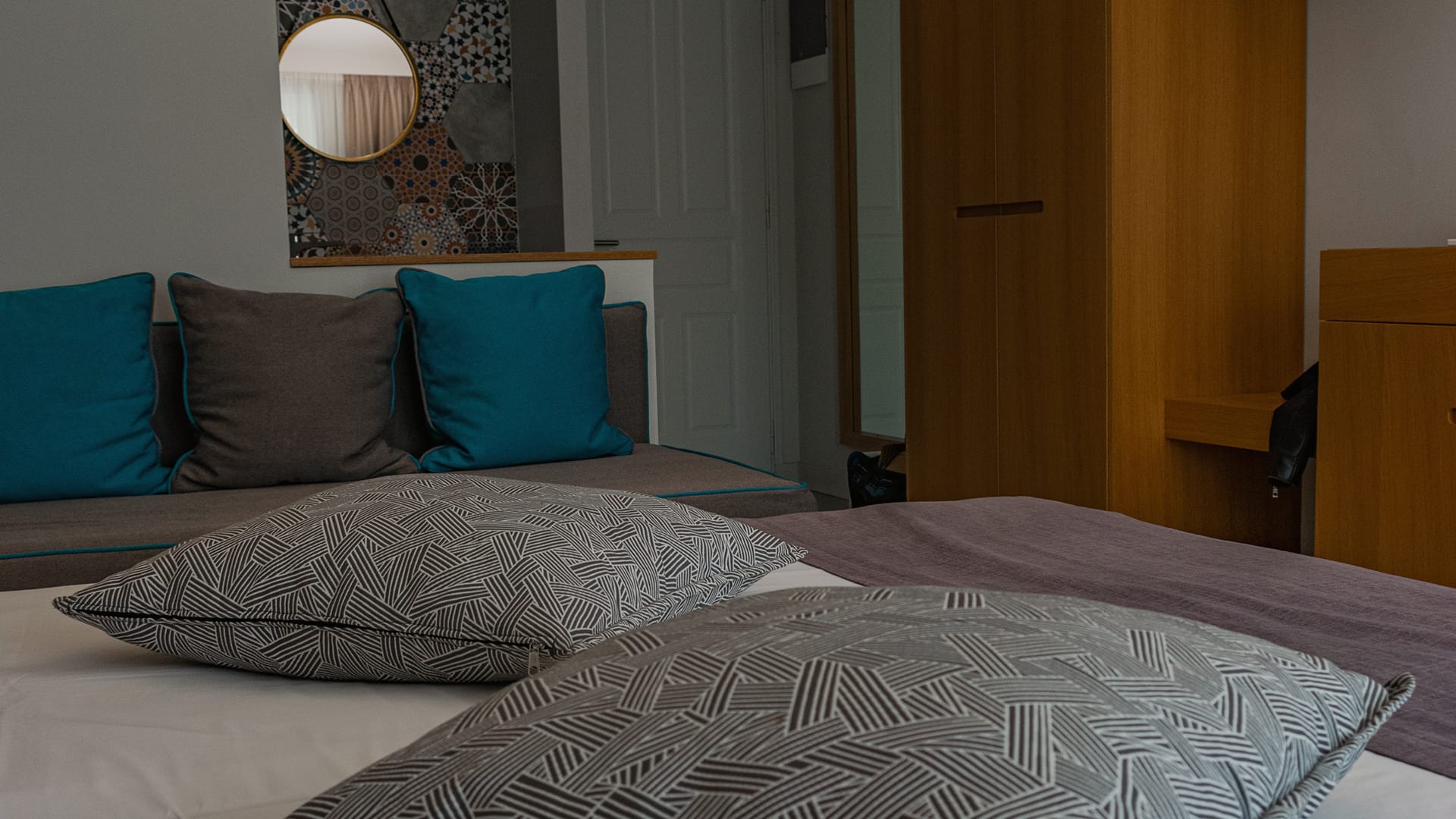 bed in hotel room