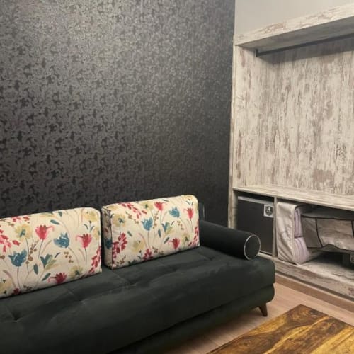 a couch with pillows