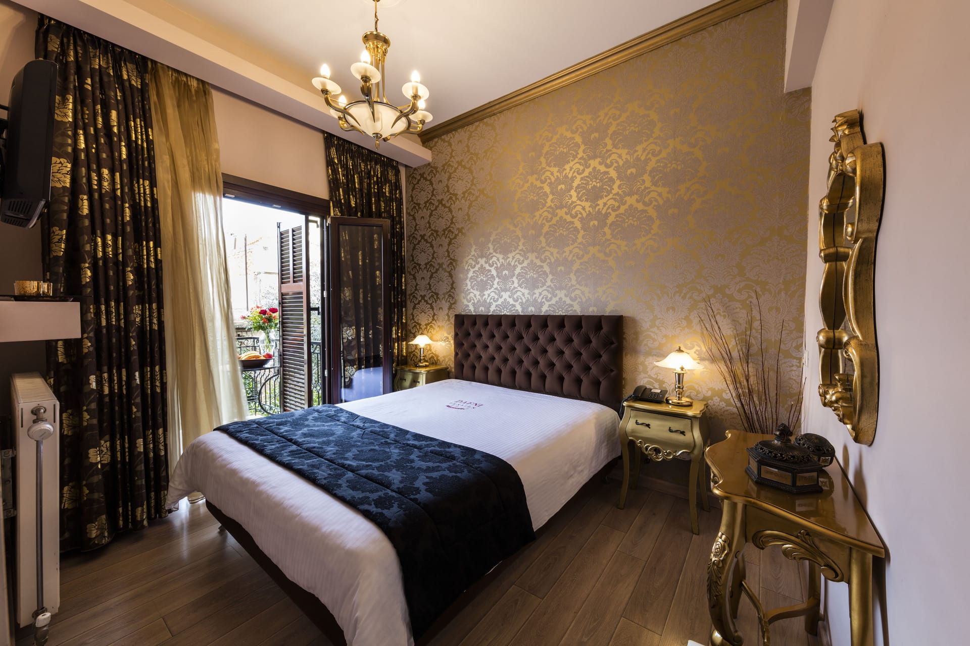 a bedroom with two beds